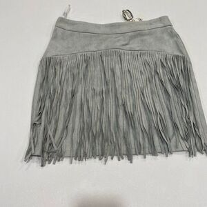 Angel Biba Fringe Mini Skirt Size 8 | Gray Faux Suede Western Boho Festival Skir